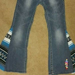Upcycled Baja bell bottoms, one of a kind,